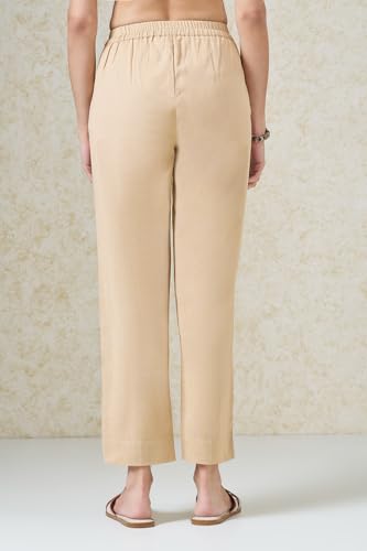Image of Rangmanch by Pantaloons Women's Cotton Linen Bottoms | Slim Tapered Fit | Mid Rise Waist | Ankle Length