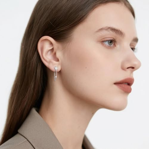 SLUYNZ Sterling Silver CZ Flower Dangle Earrings Chain for Women Teen Girls Flower Drop Earrings Studs2