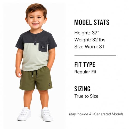 Image of Volcom Toddler Baby Boy Shorts Set - 2 Piece Short Sleeve Graphic Tees and Tech Stretch Shorts for Boys Infant Summer Clothes