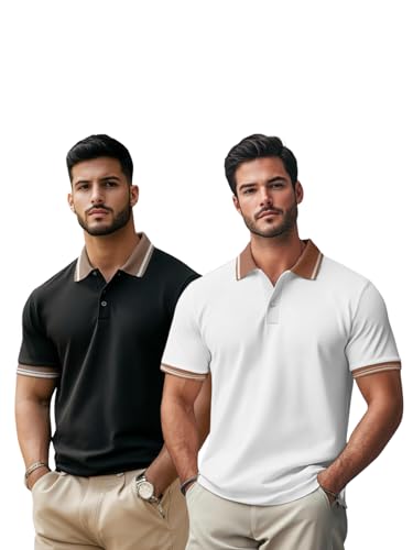 Image of Veirdo Pack of 2 Pure 100% Cotton Regular Fit Classic Polo Collar T-Shirts for Men & Boys