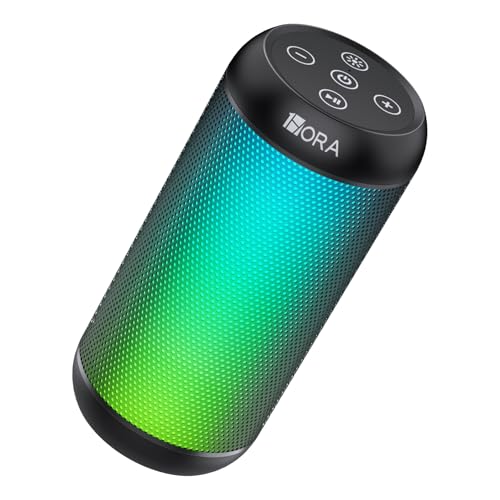 1 Hora Bocina Bluetooth Portátil 10W, Altavoz Inalámbrico con Luces RGB, 2400mAh, Emparejamiento TWS, USB/TF/AUX/FM, para Fiesta, Habitación y Oficina, Negro