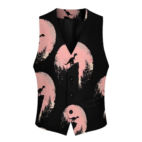 Dinosaur Under The Blood Moon Men's Formal Suit Vest for Business Formal Or Casual Dress Waistcoat Wedding4