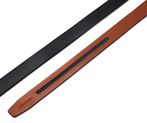 Image of Chaoren Leather Ratchet Belt 2 Pack Dress with Click Sliding Buckle 1 3 /8 inch in Gift Set Box - Adjustable Trim to Fit