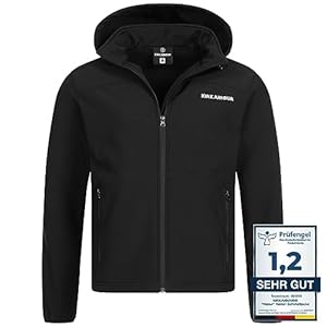 Kirkjubøur® Hestur Herren SOFTSHELLjacke 10.000 mm Wassersäule, mit Kapuze und Fleecefutter, atmungsaktiv und wasserabweisend, Outdoor (as3, alpha, l, regular, regular, Schwarz)