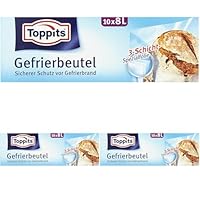 Toppits Gefrierbeutel, 8 Liter, Standboden, 10 Stück, Transparent (Packung mit 3)