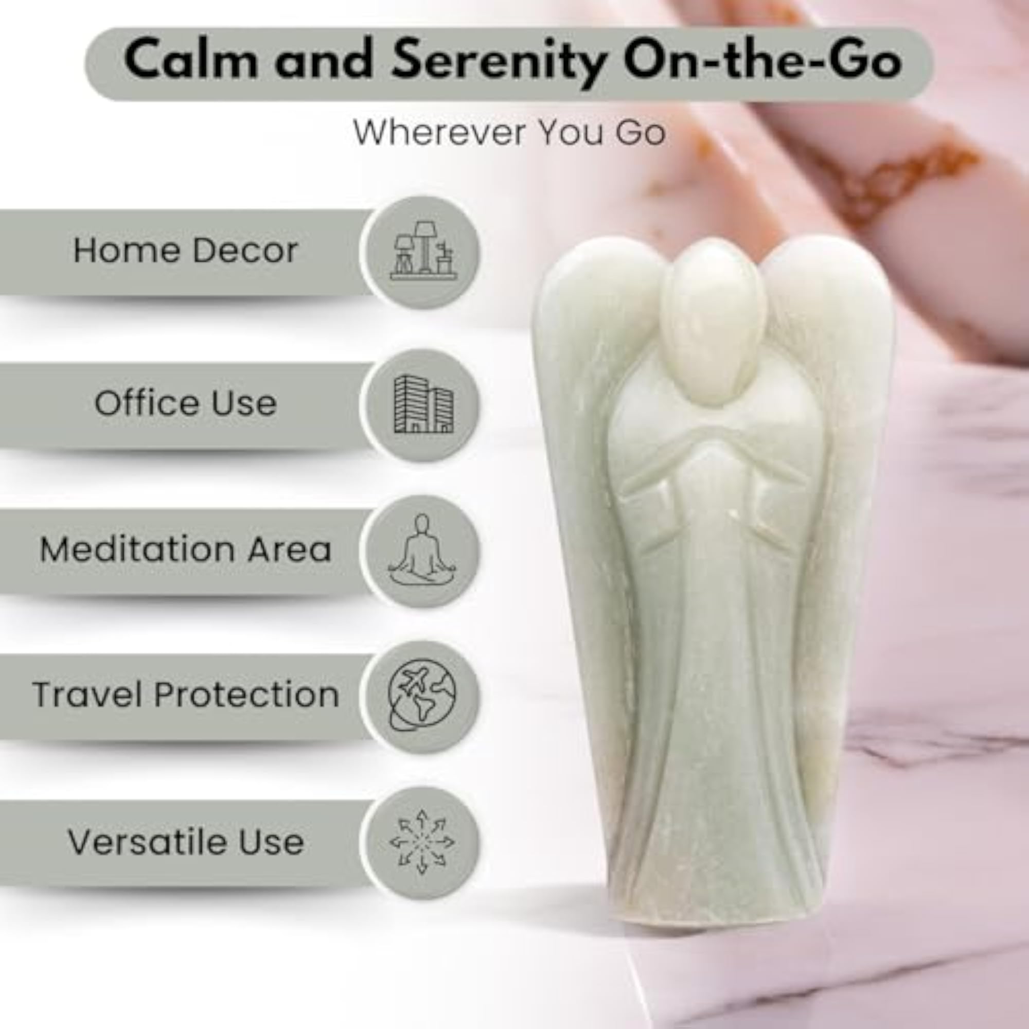 Natural Aventurine Angel Handcarved Statue, Good Luck Decor