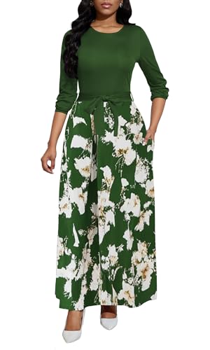 Image of BubFee Long Dress for Women Casual Long Sleeve Dresses Maxi Dress Empire Waist Loose with Belt