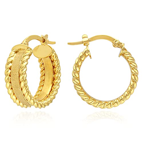14K Yellow Gold Layered 7Mm Twisted Rope Hoop Earrings 20Mm #TOP10