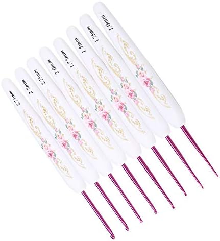 8PCS Aluminum Crochet Hook Set, Portable Yarn Hook Crochet Kit with Soft Floral Print Plastic Handle for Beginners (Thin White Handle) — view 5
