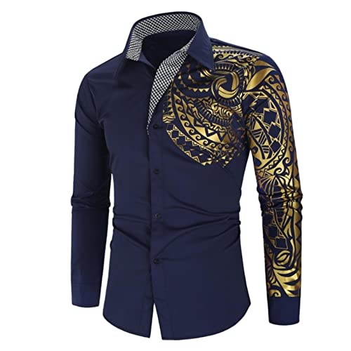 QIUNI Camisa Negra Dorada de Lujo Hombres Nuevo Ajuste Delgado Manga Larga Oro Negro Chemise Social Men Club Camisa de Baile