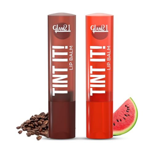 Image of Glam21 Tint it! Lip Balm | Everyday Hydration & Moisturized Lips with Vitamin-E, Shea Butter, Avocado Oil, SPF15 |Lip Care For Dry & Chapped Lip- Coffee Beans & Watermelon | 3.5gm Each | Combo Pack Of 2
