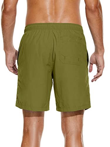 Feollr Mens Swim Trunks, Quick Dry Beach Shorts With Mesh Lining Board Shorts Swimwear Bathing Suits Trunks With Pockets Army Green #TOP2