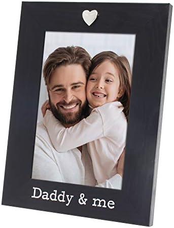 MIMOSA MOMENTS Silver Heart Black Picture Frame for 4x6 photo for Desk Tabletop (Daddy & me)