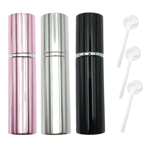 ZHIYE 5ML Perfume Atomiser Spray Bottle, 3 Pcs Refillable Refilling Travel Size Perfume Bottles in Pocket & Handbag Black & Light Pink & Bright Silver