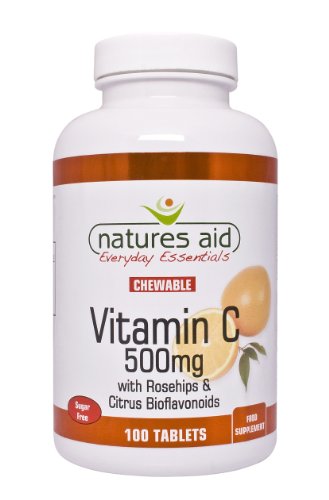 Natures Aid Chewable Vitamin C 500 mg, Sugar Free, Suitable for Vegans, 100 Tablets