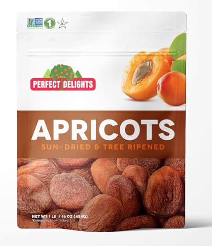 Perfect Delights Sun-Dried Natural Apricots, Vegan & Healthy, Natural Fruit Snack for Kids and Adults - Single Pack (16 oz)