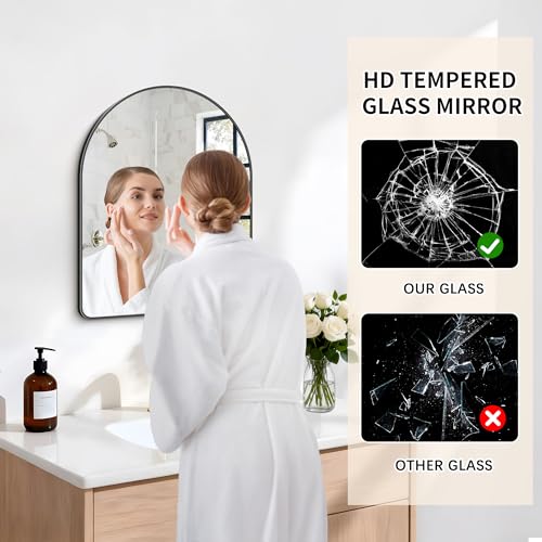 Image of FORBATH Arched Bathroom Mirror 18x24 Inch, Black Bathroom Mirror Wall Mounted Modern Aluminum Alloy Frame Arch Mirror for Bedroom Living Room Entryway, Hanging or Leaning Against Wall