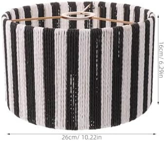 TIDTALEO Striped Drum Lampshade for Bedside Table, Lightweight Woven Paper Rope Lamp Shade with Double Tone Appeal, Cylinder Shape in Black for Bedroom Desk Lamp