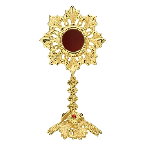 Solid Brass Reliquary With Ornate Base and studded Beads - Monstrance Catholic - Small Reliquary for Relics - Relicarios Custodias Catolicos - custodia - Relicario - Without Luna