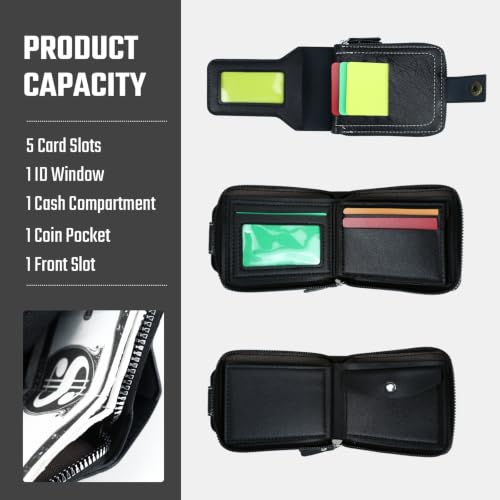 Image of Men Wallet, Vintage PU Leather Multi-Card Zipper Wallet with 8 Card Slots and Coin Pocket Large Capacity Buckle Credit Card Holder Wallet with Zipper (C, Black)
