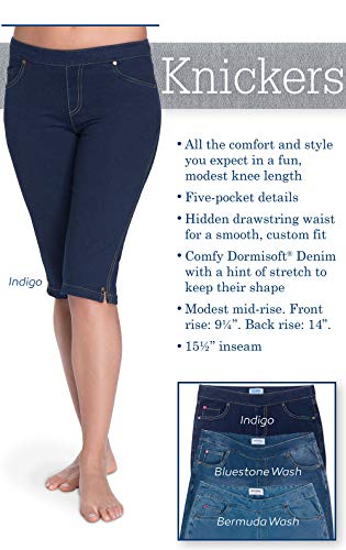 Image of PajamaJeans Ladies Bermuda Shorts for Women - Pedal Pushers for Women Knee Length Shorts - Pull on Shorts Women with Pockets, Indigo, X-Large