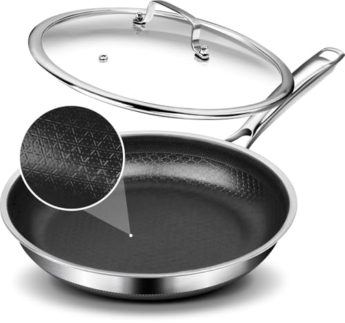 FUDELAI Non Stick 12-Inch Pan, Titanium Hybrid Pan with Lid, Stay-Cool Handle, Professional Frying Pan, Dishwasher Friendly, Oven Safe, Compatible with All Cooktop