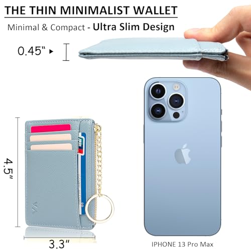 Image of Slim Minimalist RFID Blocking Leather Wallets Credit Card Holder Case Money Clip Pocket Wallet Coin Purse Keychain Travel Clutch Handbag Pocket Pouch Holster Gifts for Women Men (Blue)