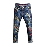 Männer Nner Punk Lfarbe Design Distressed Jeans Männer Bequeme Größen Nner Nostalgische Gerade Herren Jeans Freizeit Mode Loch Hosen Kleidung