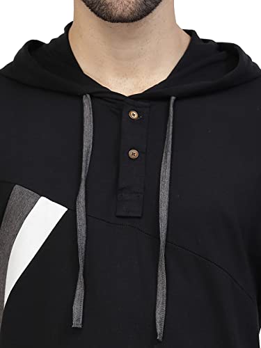 Image of Kalt Men Half Sleeves Cotton Blend Colour Block Hoodie T-Shirt
