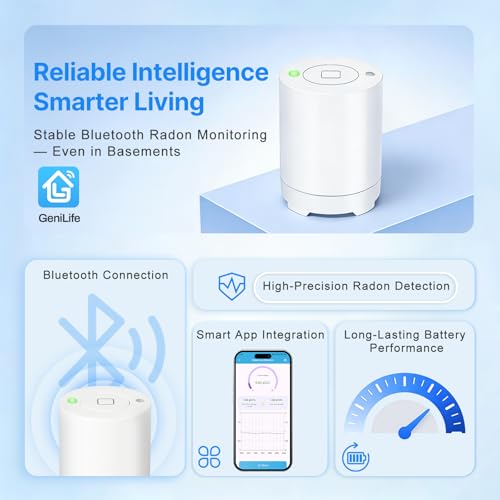 Bluetooth Radon Detector for Home, High-Precision Sensor, Real-Time Radon Gas Monitoring, Short & Long-Term Data with Trend Charts, App Control, Rechargeable Battery, LED Alerts - Image 3