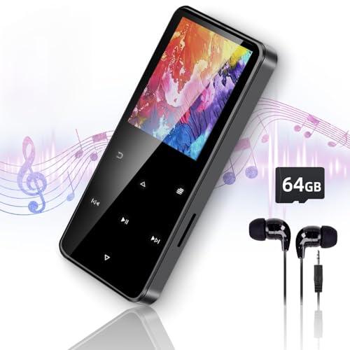 80GB MP3 Player with Bluetooth Portable HiFi Music Player with HD Speaker, Lossless Sound, FM Radio, Voice Recorder, Touch Buttons, E-Book (Earphones & 16GB + 64GB Card Included, No WiFi)