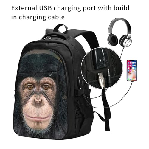 Cheeky Chimpanzee Monkey Travel Laptop Backpack,18 Inch Carry on Backpack for Men Women with USB Port, Work Computer Backpack2