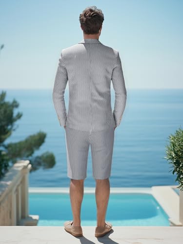 Men's 2 Pieces Seersucker Suit Lightweight Double Breasted Suit Jacket and Shorts for Wedding Summer Beach3