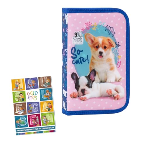 PASO - Federmäppchen 1 Fächer - Mäppchen für Mädchen und Jungen - Federmappe 1-Fach Federtasche - Schulmäppchen und Hausaufgabenheft - Hund Motiv