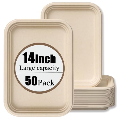 50 Pack 14 Inch Disposable Food Trays Heavy Duty, Large Paper Pla...