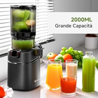 AMZCHEF Estrattore Automatico, Apertura 145MM e Capacità 1,8L Estrattore Frutta e Verdura Intera, 250W Estrattori di Succhi Professionale con Triplo Filtro - Nero