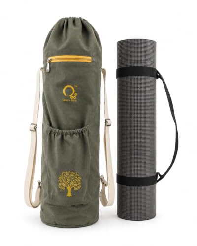 Image of O2 Yoga Mat Bag | Cotton Yoga Mat Carry Bag with Adjustable Double Straps | Yoga Mat Cover Bag for Women & Men | Fits 2mm-10mm Mats (Greenish Grey Kalpavruksh Block Print)