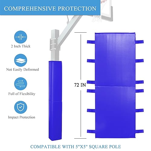 Katop Square Basketball Pole Padding Fits 5x5 Inch Pole, Durable 6 Feet Tall Basketball Pole Pad Outdoor and Indoor, UV-Resistant Waterproof Basketball Hoop Pads for Protection and Player Safety