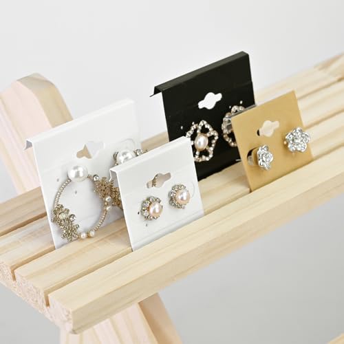 image for MOOCA Wooden 3-Tier Earring Card Display, Riser Stand, Tabletop Ladder