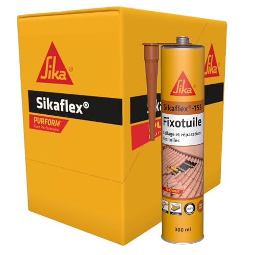 SIKA - Mastic-colle souple polyuréthane - Sikaflex-155 Fixotuile Purform terre cuite - Réparation et collage de tuiles - Tous types de tuiles - Carton de 12...