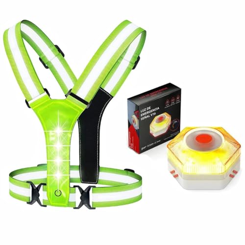 Kanohis Chaleco Reflectante Led De Seguridad Luz De Emergencia V16 Para Coche Homologada Dgt Sustituto Triangulos Seguridad, Imprescindibles Como Regalo Navidad Chaleco Led Luz V16