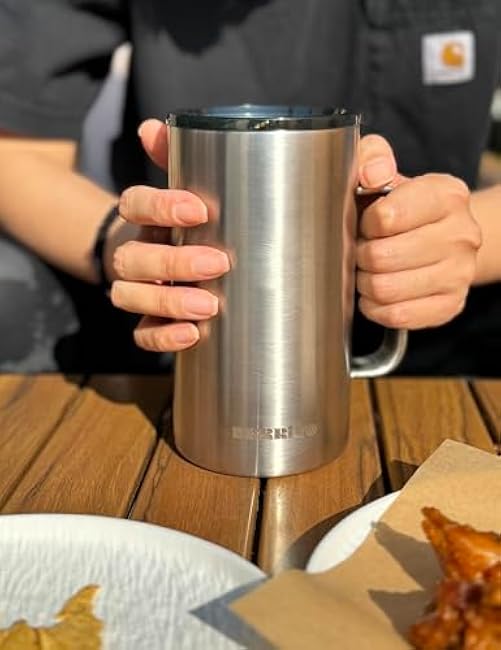 22oz Stainless Steel Insulated Coffee Mug with Handle, Double Wall Vacuum Insulated, Tritan Sliding Lid for Outdoor and Indoor Use (StainlessSteel)