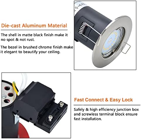 Allesgute LED Fire Rated Downlights Brushed Chrome Recessed Ceiling Spotlights for Indoor Included GU10 LED Bulbs Warm White, Pack of 4