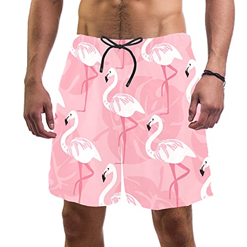 Short de bain pour homme doublure en maille anti-frottement motif flamant rose S