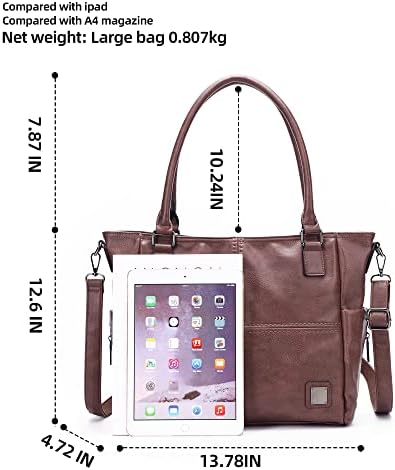 JANZORE Women Handbags Large Leather Tote Bag Ladies Fashion Vegan Soft Multi Pocket Large Capacity with Compartments Laptop Handbag Vintage Shoulder Bag for Work School Office