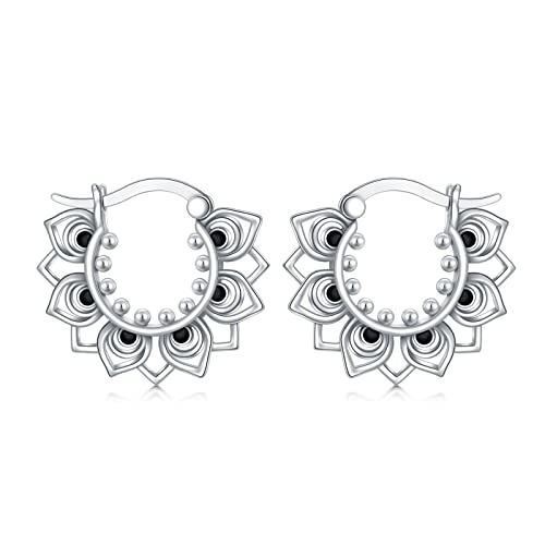 Lotus Hoop Earrings 925 Sterling Silver Double-Sided Petal Snap Hook Closure Balinese Tribal Boho Earrings For Women Girls #TOP4