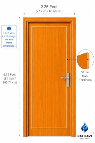 Image of PVC Door with Frame, 30 mm Thick, 27 x 81 Inches (2.25 x 6.75 ft), Light Brown Color, Waterproof, Termite Resistant, 550 Density, 12 kg