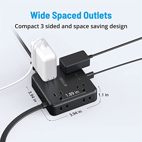 Power Strip Surge Protector - Flat Plug Extension Cord, Trond 8 Widely-Spaced Outlets, 4 Usb Charger(1 Usb C Port), 5Ft Ultra Thin Cord, 1440J, Flat Wall Plug, Desk Charging Station For Travel, Black #TOP6