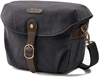 bagsmart Vintage Camera Bag Messenger Bag Canvas SLR DSLR Case Padded Shoulder Bag with Rain Cover for Day Trip, Travel (Black)