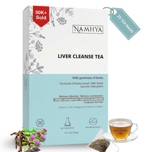 Image of Namhya Ayurvedic Liver Detox Tea | Herbal Liver Cleanse with Haritaki Harad & Milk Thistle | Supports Liver Health, Digestion & Metabolism | Caffeine Free Herbal Tea Bags | 25 Count